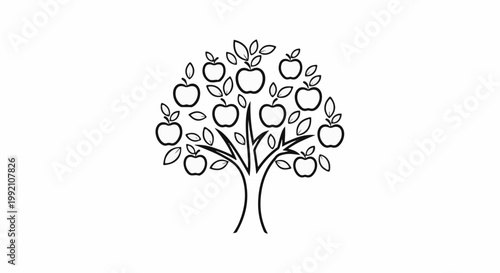 Stylized tree with many apples and leaves