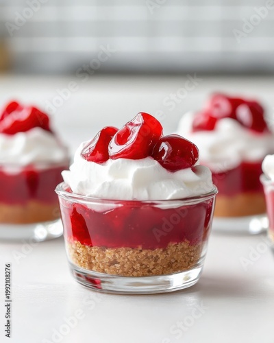 Individual No Bake Cherry Cheesecake Cups Ready to Serve