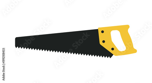 A yellow and black hand saw depicted as a striking silhouette