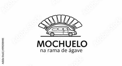Stylized van with a fan-like agave plant crest above it