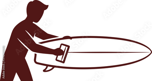 Man in silhouette shaping surfboard with sanding tool.