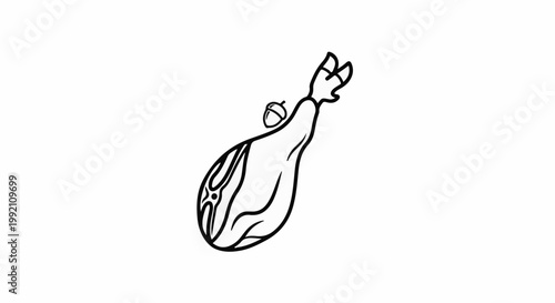 Whimsical line art of a cured ham with an acorn on top