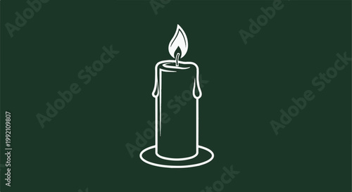 White chalk-drawn candle with flickering flame on dark green background
