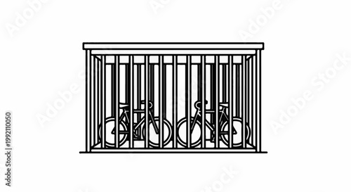 Wireframe illustration of two bicycles in a barred enclosure