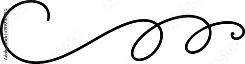 Elegant calligraphic vector divider swirl accenting decorative text element. Vintage flourish ornament for design projects on white background