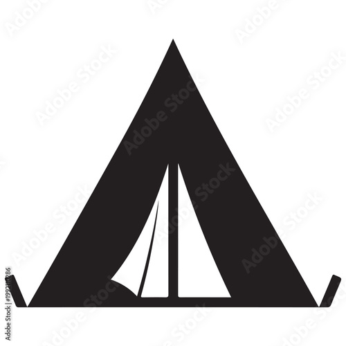 Minimalist camping tent silhouette icon vector illustration for outdoor adventure and travel branding