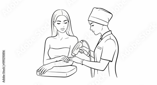 Woman receiving laser treatment on her hand from a practitioner