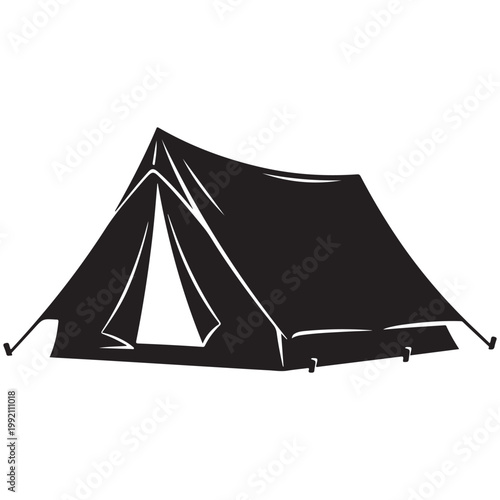 Black camping tent silhouette vector illustration for outdoor adventure and travel logo design