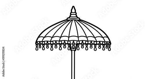Traditional Balinese Umbrella Vector Illustration, Decorative Asian Parasol Design for Cultural Ceremonies and Tropical Decor Themes, Minimalist Line Art Graphic