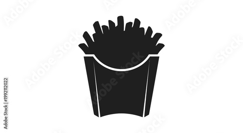 A black silhouette of french fries in a cardboard container silhouette