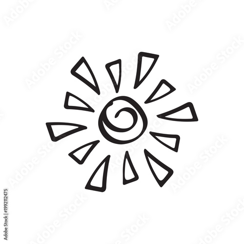 Hand Drawn Sun Shining Spiral Line Art