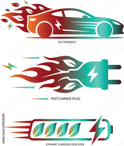 electric vehicle charging and eco friendly transport vector icon set