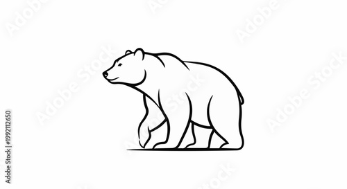 A stylized black and white outline of a bear walking, set against a plain white background