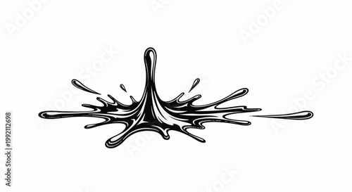 A stylized black liquid splash erupts outward on a white background