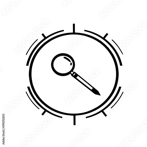 Magnifying glass icon. Magnifier in a round frame isolated on transparent background.