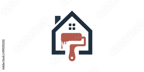 Paint logo design, home repair logo. Home paint log wit paint roller vector illustration.