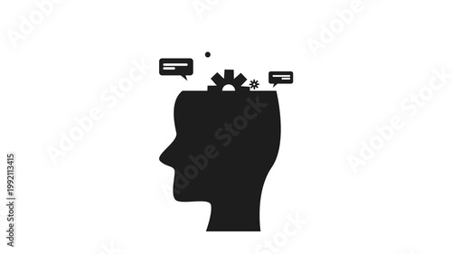human head silhouette thinking animation footage