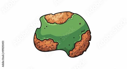 A single cookie with green icing and a bite taken out, isolated on a white background