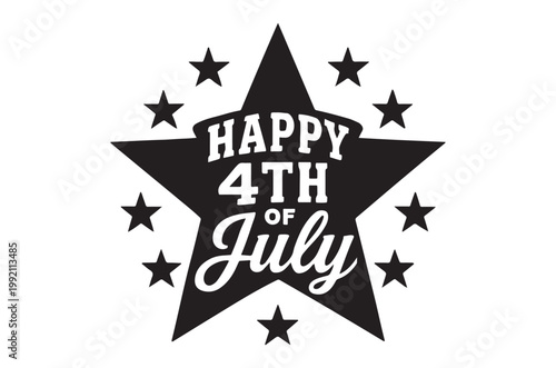 A black star graphic displays a happy 4th of july message