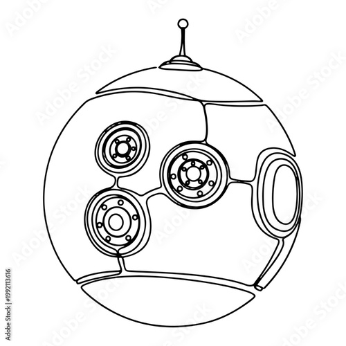 Futuristic Robot Sphere Drone One Line Art Minimalist Sci-Fi Technology Concept Illustration AI Surveillance Vector