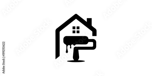 Paint logo design, home repair logo. Home paint log wit paint roller vector illustration.