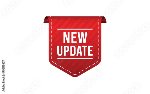 A vibrant red ribbon banner displays the text new update in white