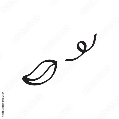 Hand drawn floating leaf with wind swirl doodle