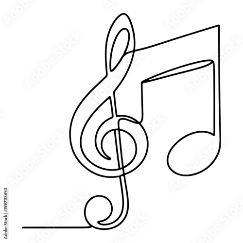 Musical Note and Treble Clef Continuous One Line Art Minimalist Vector Illustration for Sound and Music Composition