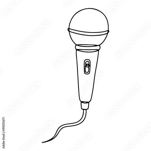 Microphone with Cable Continuous One Line Art Minimalist Vector Illustration for Podcast Music Karaoke and News