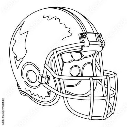 American Football Helmet Line Art Minimalist Sports Equipment Vector Illustration for Game and Team Design