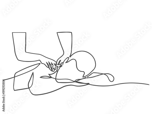 Continuous line drawing of a person cradling a sleeping cat