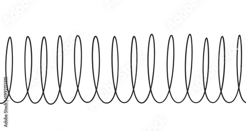 A black and white illustration of a coiled spring or wave pattern