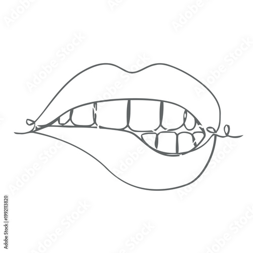 Simple line drawing of parted lips with a delicate string detail