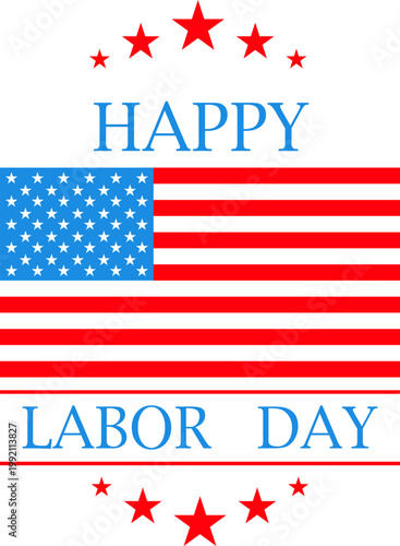 Happy Labor Day icon typography designs with USA flag elements, wrench tools and patriotic colors in red, blue and gray, perfect for holiday greetings, posters and celebration graphics.