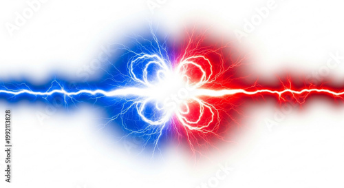 Electricity pulses through a vibrant blue and red light show