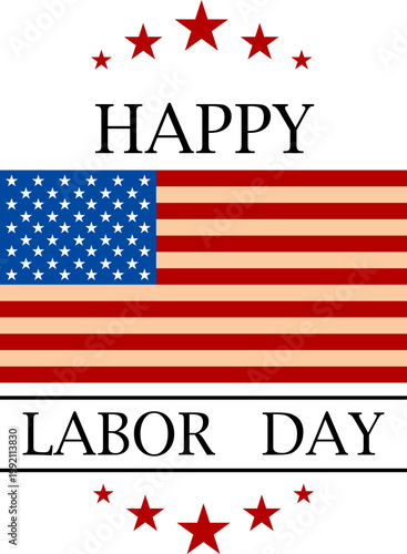 Happy Labor Day icon typography designs with USA flag elements, wrench tools and patriotic colors in red, blue and gray, perfect for holiday greetings, posters and celebration graphics.