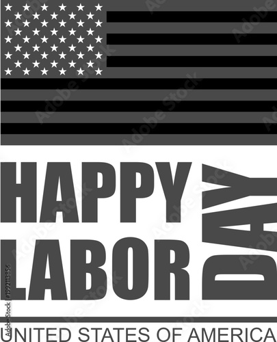 Happy Labor Day icon typography designs with USA flag elements, wrench tools and patriotic colors in red, blue and gray, perfect for holiday greetings, posters and celebration graphics.