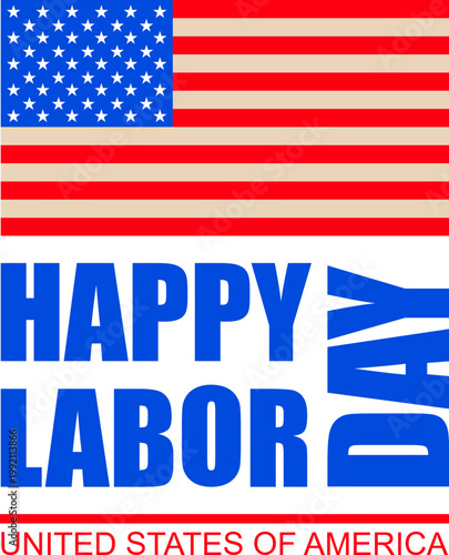 Happy Labor Day icon typography designs with USA flag elements, wrench tools and patriotic colors in red, blue and gray, perfect for holiday greetings, posters and celebration graphics.