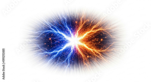 Electricity pulses through vibrant blue and orange energy waves in space