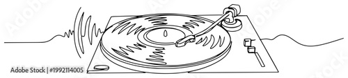 Vinyl Record Player Turntable Continuous One Line Art Minimalist Retro Music and Audio Equipment Illustration Vector