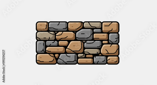A pixel art illustration of a weathered stone wall with irregular shapes and earthy tones