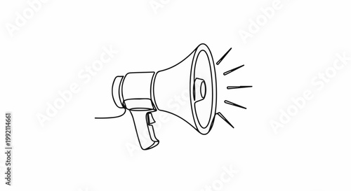 A simple, bold, black line drawing of a megaphone with sound waves emanating from it