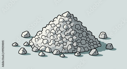 A pile of rough, irregular white crystals and stones on a light gray background
