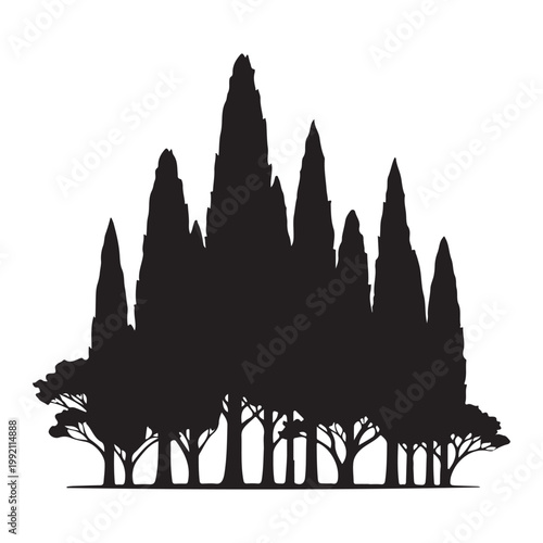 Black Forest Trees Silhouette Vector Illustration for Nature and Landscape Design Elements
