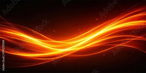 Abstract fire background featuring a glowing red wave pattern with orange flames and fractal light lines creates a dynamic energy motion texture for a modern art wallpaper backdrop