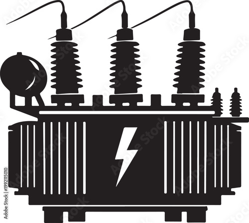 Electric Transformer Station with Lightning Symbol white background