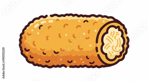 A single, golden-brown, cylindrical snack with a textured crispy coating and a creamy filling