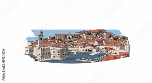 A picturesque coastal city with terracotta roofs, white walls, and a harbor