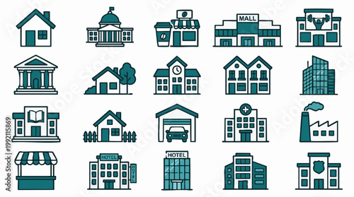 Bild auf Leinwand Set of diverse building icons in flat design style
