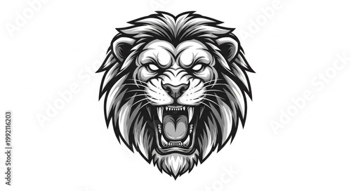 Fierce Lion Head Roaring Aggressive Wild Animal.